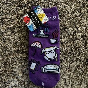 FRIENDS Purple Crew Socks with Multicolor Icons
